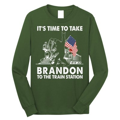 It's Time To Take Brandon To The Train Station Bigfoot USA Flag Long Sleeve Shirt