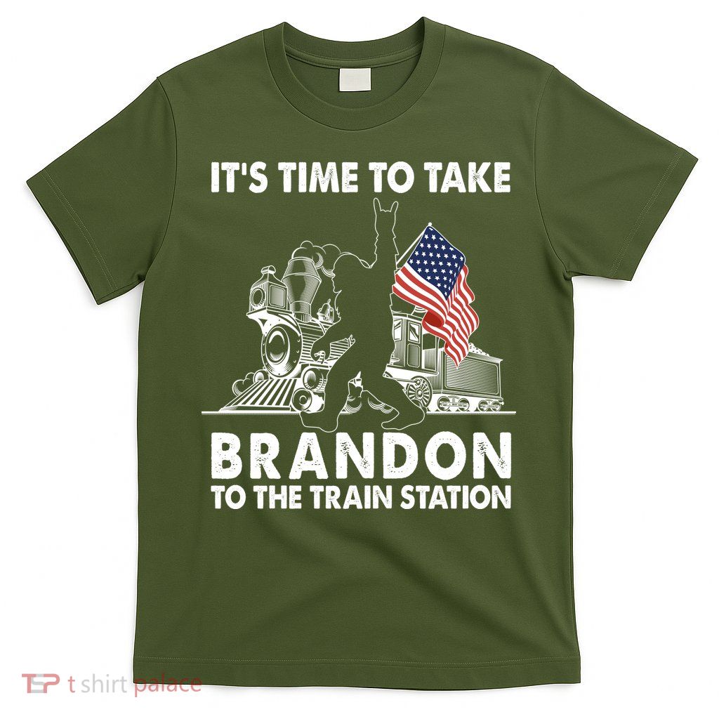 It's Time To Take Brandon To The Train Station Bigfoot USA Flag T-Shirt