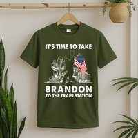 It's Time To Take Brandon To The Train Station Bigfoot USA Flag T-Shirt
