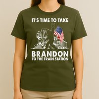 It's Time To Take Brandon To The Train Station Bigfoot USA Flag T-Shirt