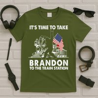 It's Time To Take Brandon To The Train Station Bigfoot USA Flag T-Shirt