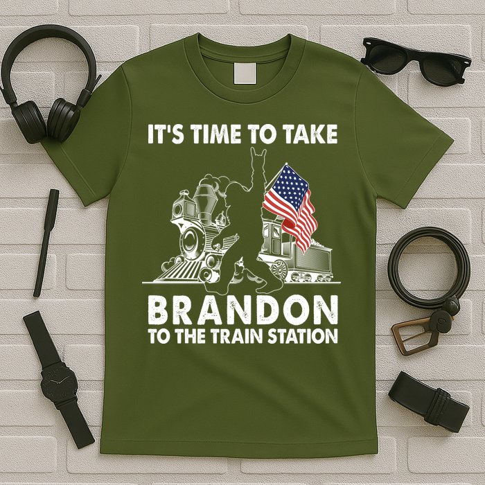 It's Time To Take Brandon To The Train Station Bigfoot USA Flag T-Shirt
