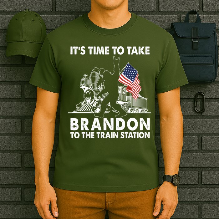 It's Time To Take Brandon To The Train Station Bigfoot USA Flag T-Shirt