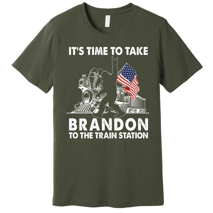 It's Time To Take Brandon To The Train Station Bigfoot USA Flag Premium T-Shirt