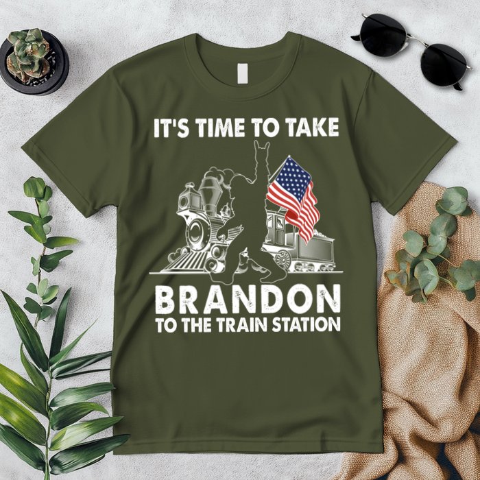 It's Time To Take Brandon To The Train Station Bigfoot USA Flag Premium T-Shirt