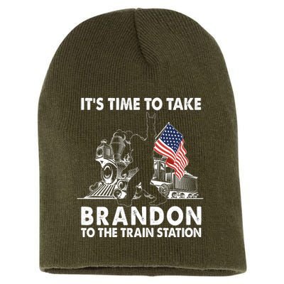 It's Time To Take Brandon To The Train Station Bigfoot USA Flag Short Acrylic Beanie