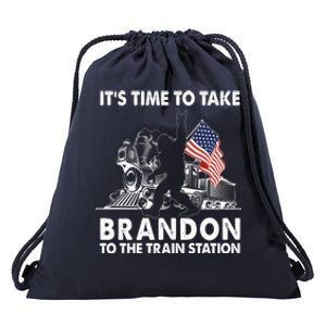 It's Time To Take Brandon To The Train Station Bigfoot USA Flag Drawstring Bag