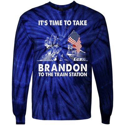 It's Time To Take Brandon To The Train Station Bigfoot USA Flag Tie-Dye Long Sleeve Shirt