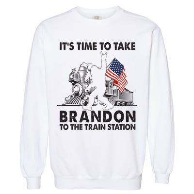 It's Time To Take Brandon To The Train Station Bigfoot USA Flag Garment-Dyed Sweatshirt