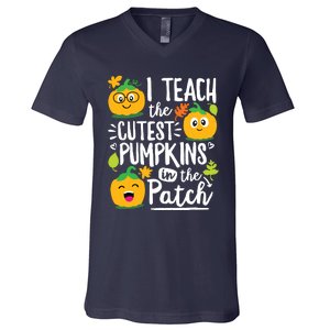 I Teach The Cutest Pumpkins In The Patch Teacher Halloween V-Neck T-Shirt