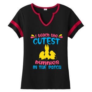 I Teach The Cutest Bunnies In The Patch Teacher Easter Day Gift Ladies Halftime Notch Neck Tee