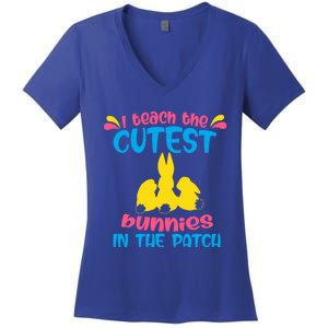 I Teach The Cutest Bunnies In The Patch Teacher Easter Day Gift Women's V-Neck T-Shirt