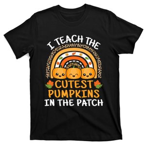 I Teach The Cutest Pumpkins In The Patch Teacher Halloween Leopard Rainbow T-Shirt