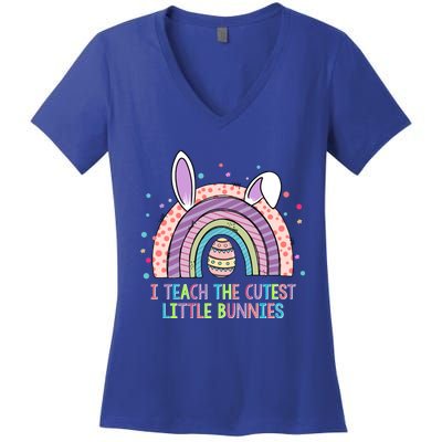 I Teach The Cutest Little Bunnies Rainbow Teacher Easter Day Gift Women's V-Neck T-Shirt