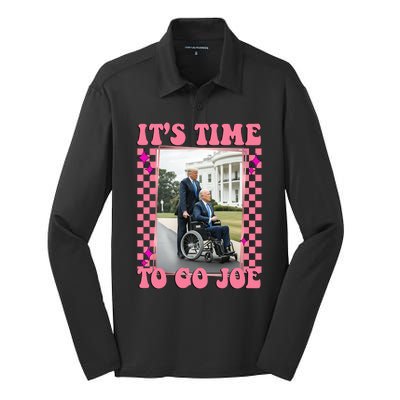 Its Time To Go Joe Wheelchair Funny Trump 2024 Retro Silk Touch Performance Long Sleeve Polo