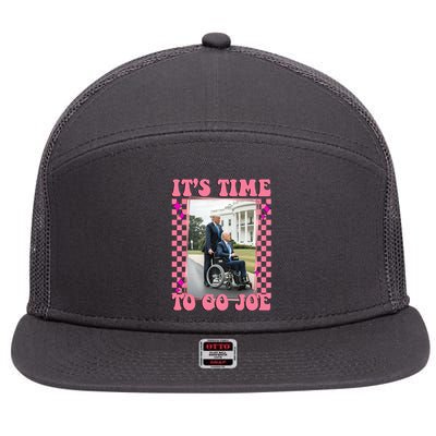 Its Time To Go Joe Wheelchair Funny Trump 2024 Retro 7 Panel Mesh Trucker Snapback Hat