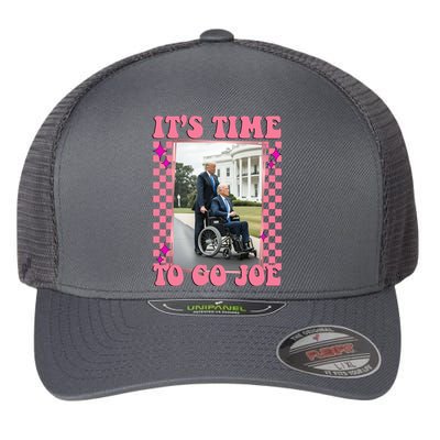 Its Time To Go Joe Wheelchair Funny Trump 2024 Retro Flexfit Unipanel Trucker Cap