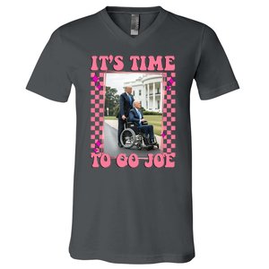 Its Time To Go Joe Wheelchair Funny Trump 2024 Retro V-Neck T-Shirt