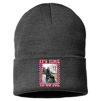 Its Time To Go Joe Wheelchair Funny Trump 2024 Retro Sustainable Knit Beanie