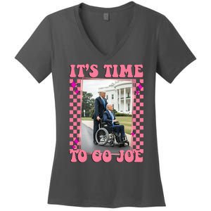 Its Time To Go Joe Wheelchair Funny Trump 2024 Retro Women's V-Neck T-Shirt