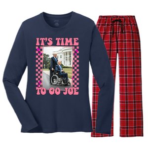 Its Time To Go Joe Wheelchair Funny Trump 2024 Retro Women's Long Sleeve Flannel Pajama Set 