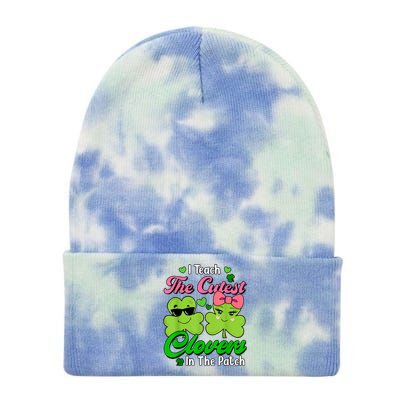 I Teach The Cutest Clovers In Patch St Patricks Day Teacher Tie Dye 12in Knit Beanie