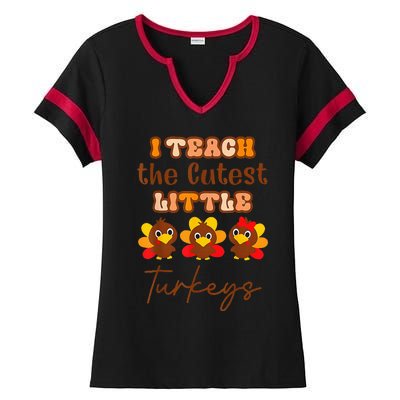 I Teach The Cutest Turkeys Teacher Thanksgiving Fall Season Ladies Halftime Notch Neck Tee