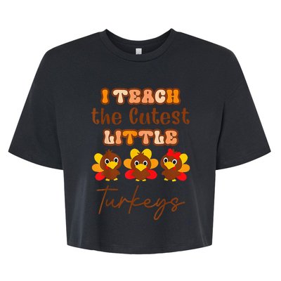 I Teach The Cutest Turkeys Teacher Thanksgiving Fall Season Bella+Canvas Jersey Crop Tee