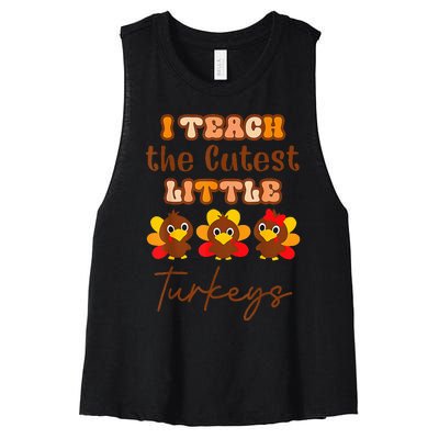 I Teach The Cutest Turkeys Teacher Thanksgiving Fall Season Women's Racerback Cropped Tank