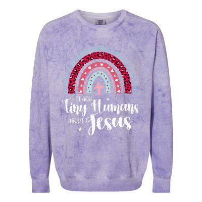 I Teach Tiny Humans About Jesus Teacher Appreciation Bible Colorblast Crewneck Sweatshirt