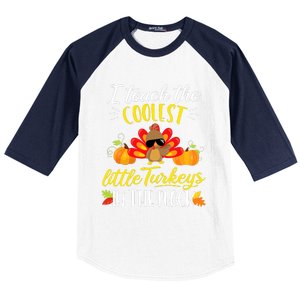 I Teach The Coolest Turkeys The Flock Thanksgiving Teacher Baseball Sleeve Shirt