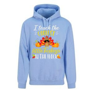 I Teach The Coolest Turkeys The Flock Thanksgiving Teacher Unisex Surf Hoodie