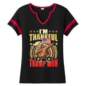 IM Thankful Trump Won Thanksgiving Turkey Fall Ladies Halftime Notch Neck Tee