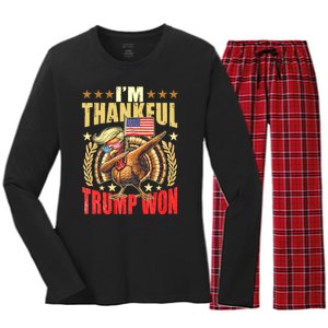 IM Thankful Trump Won Thanksgiving Turkey Fall Women's Long Sleeve Flannel Pajama Set 