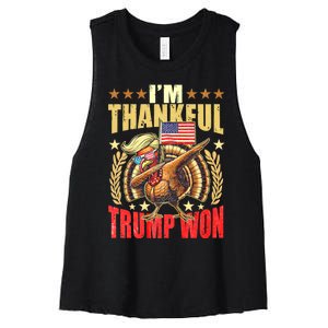 IM Thankful Trump Won Thanksgiving Turkey Fall Women's Racerback Cropped Tank