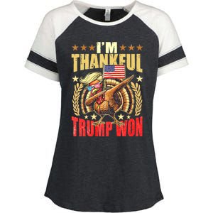 IM Thankful Trump Won Thanksgiving Turkey Fall Enza Ladies Jersey Colorblock Tee