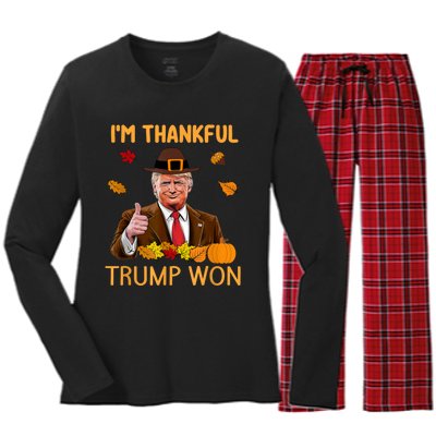 Im Thankful Trump Won Trump Thanksgiving Women's Long Sleeve Flannel Pajama Set 