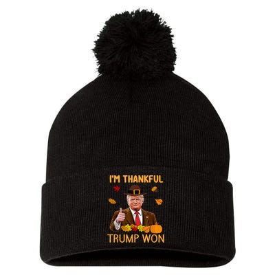 Im Thankful Trump Won Trump Thanksgiving Pom Pom 12in Knit Beanie