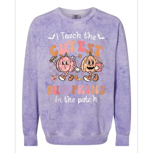 I Teach The Cutest Pumpkins In The Patch Retro Teacher Fall Colorblast Crewneck Sweatshirt