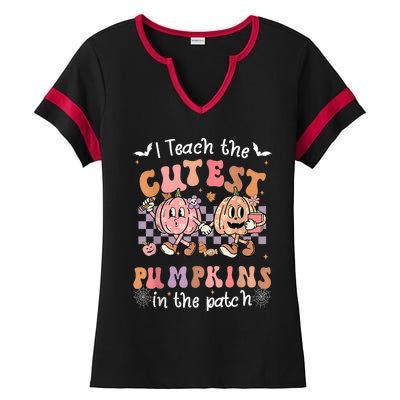 I Teach The Cutest Pumpkins In The Patch Retro Teacher Fall Ladies Halftime Notch Neck Tee