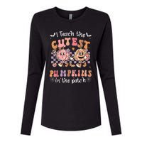 I Teach The Cutest Pumpkins In The Patch Retro Teacher Fall Womens Cotton Relaxed Long Sleeve T-Shirt