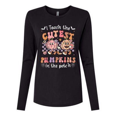 I Teach The Cutest Pumpkins In The Patch Retro Teacher Fall Womens Cotton Relaxed Long Sleeve T-Shirt