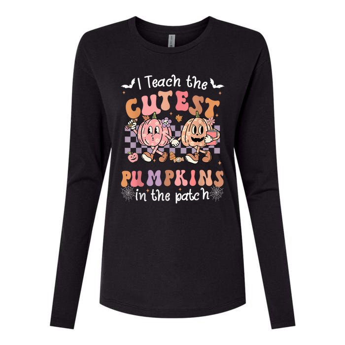 I Teach The Cutest Pumpkins In The Patch Retro Teacher Fall Womens Cotton Relaxed Long Sleeve T-Shirt