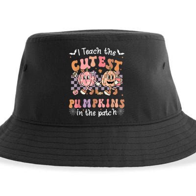 I Teach The Cutest Pumpkins In The Patch Retro Teacher Fall Sustainable Bucket Hat