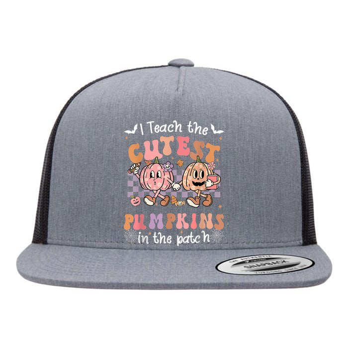 I Teach The Cutest Pumpkins In The Patch Retro Teacher Fall Flat Bill Trucker Hat