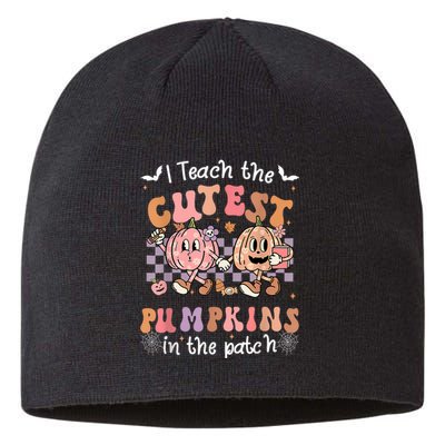 I Teach The Cutest Pumpkins In The Patch Retro Teacher Fall Sustainable Beanie