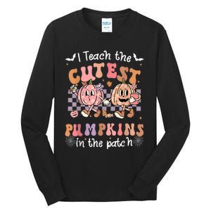 I Teach The Cutest Pumpkins In The Patch Retro Teacher Fall Tall Long Sleeve T-Shirt