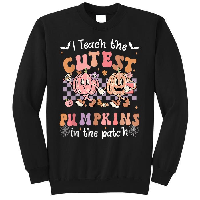 I Teach The Cutest Pumpkins In The Patch Retro Teacher Fall Tall Sweatshirt