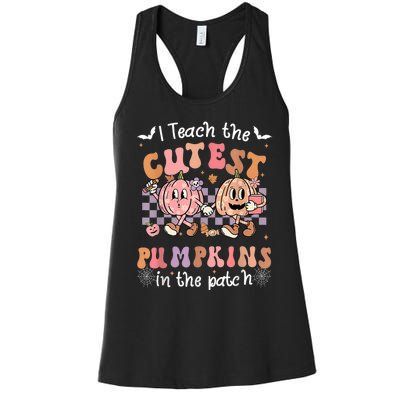 I Teach The Cutest Pumpkins In The Patch Retro Teacher Fall Women's Racerback Tank