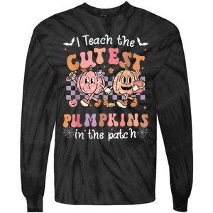 I Teach The Cutest Pumpkins In The Patch Retro Teacher Fall Tie-Dye Long Sleeve Shirt